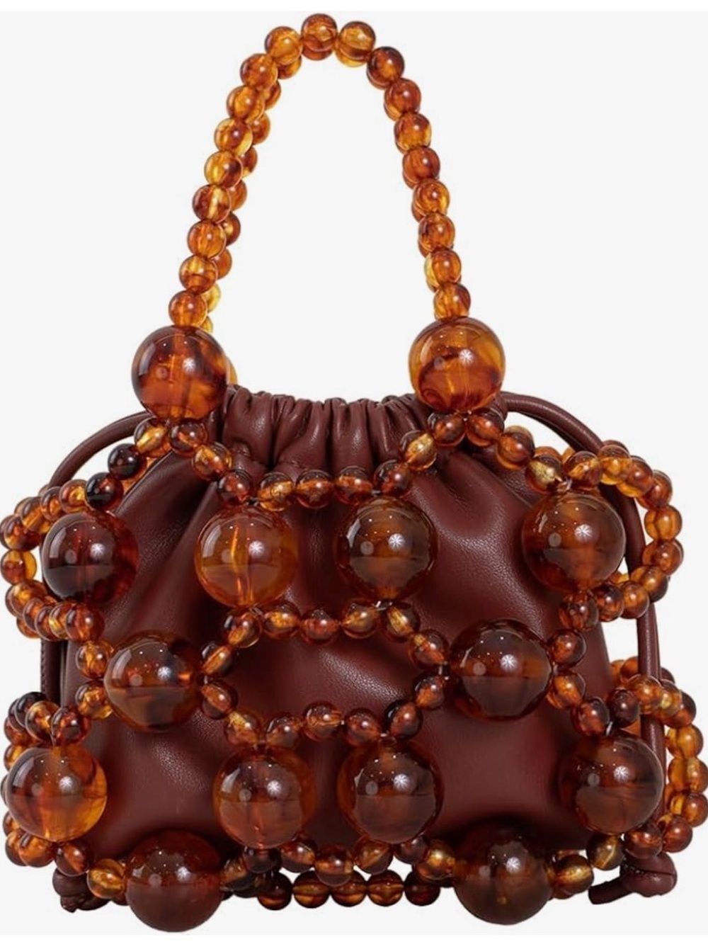 NEW Bead-Accented Mini Drawstring Bag - Brown